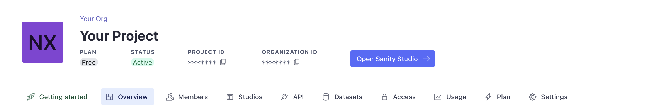 Sanity dashboard